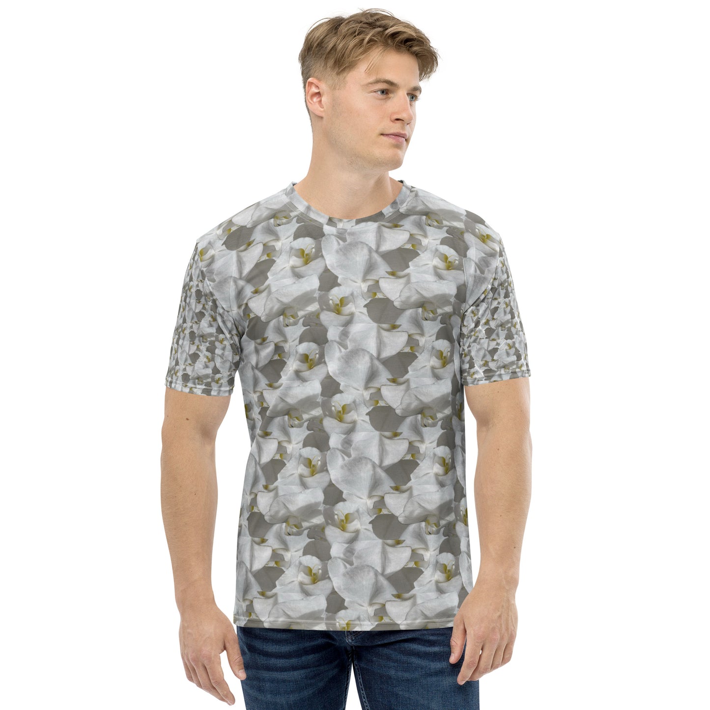 Men White Flower Tee