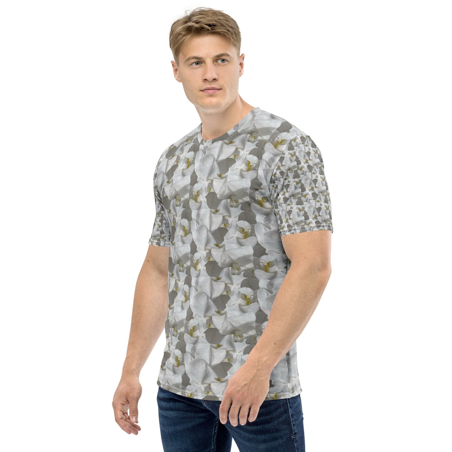 Men White Flower Tee