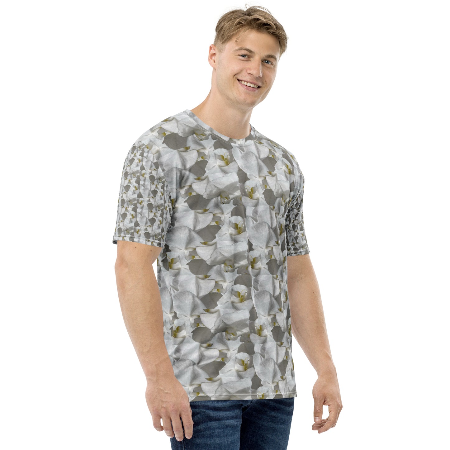 Men White Flower Tee