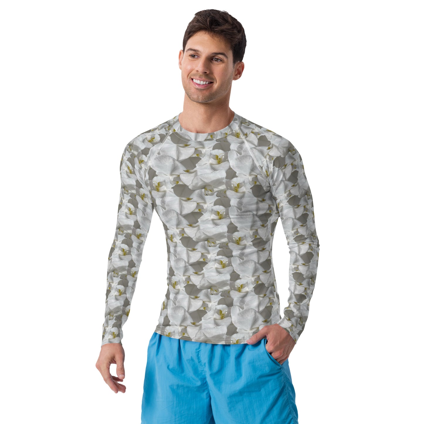 Men White Flowerprint Rashie