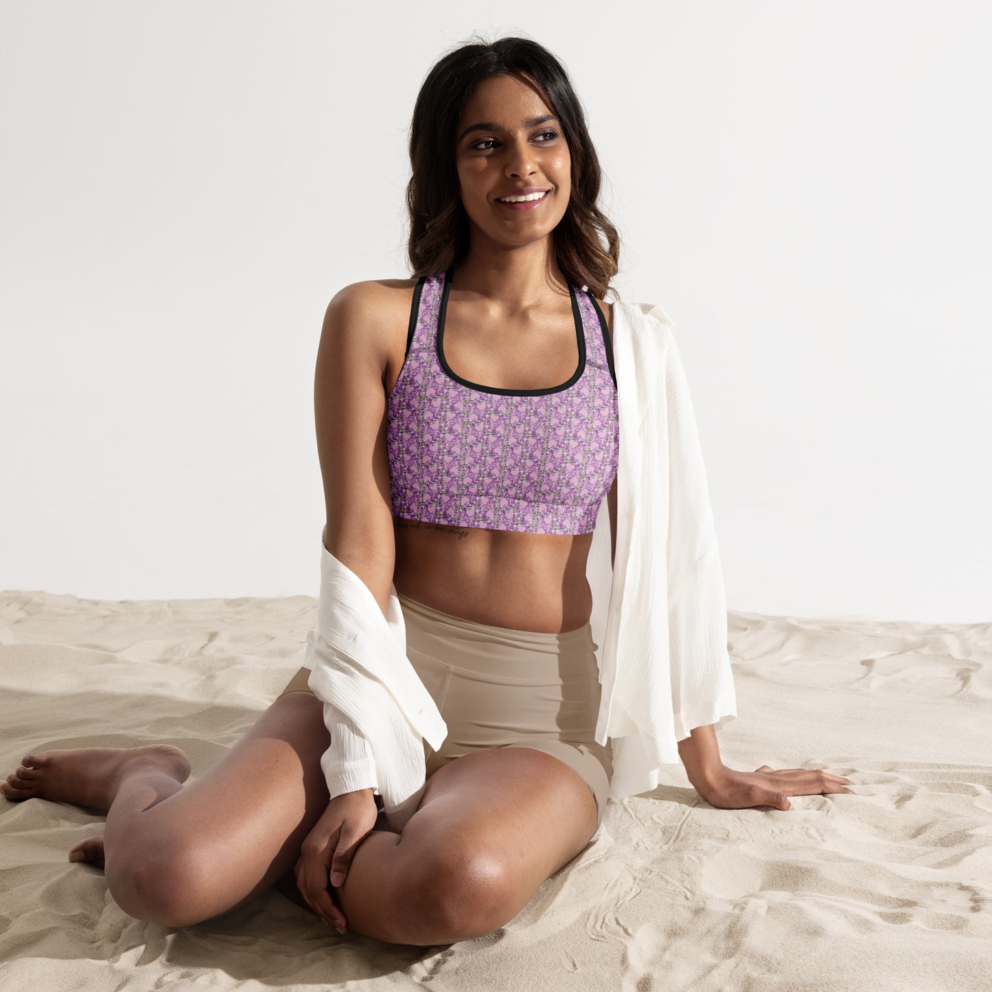 Pink Pink Flowermail Sports Bra