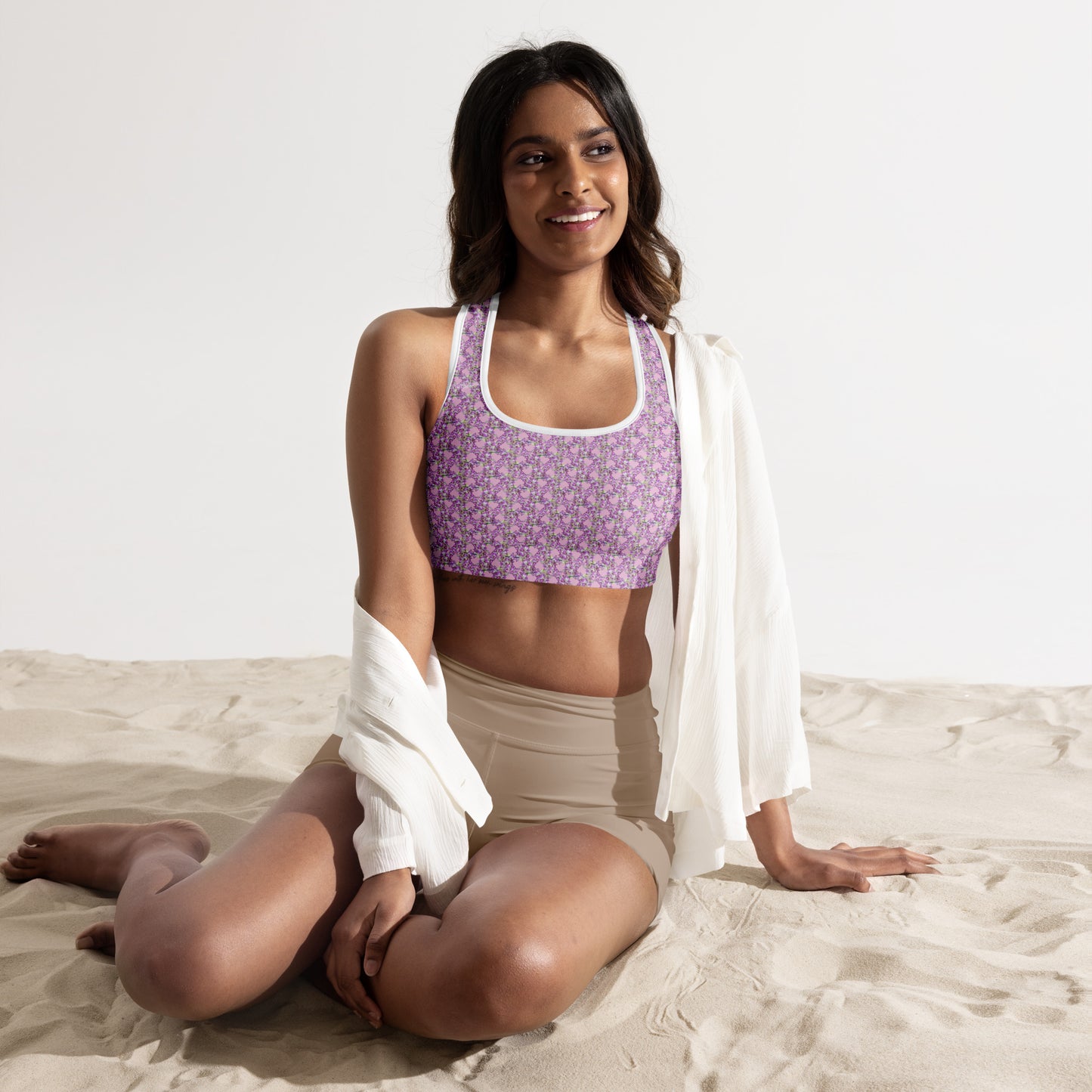 Pink Pink Flowermail Sports Bra