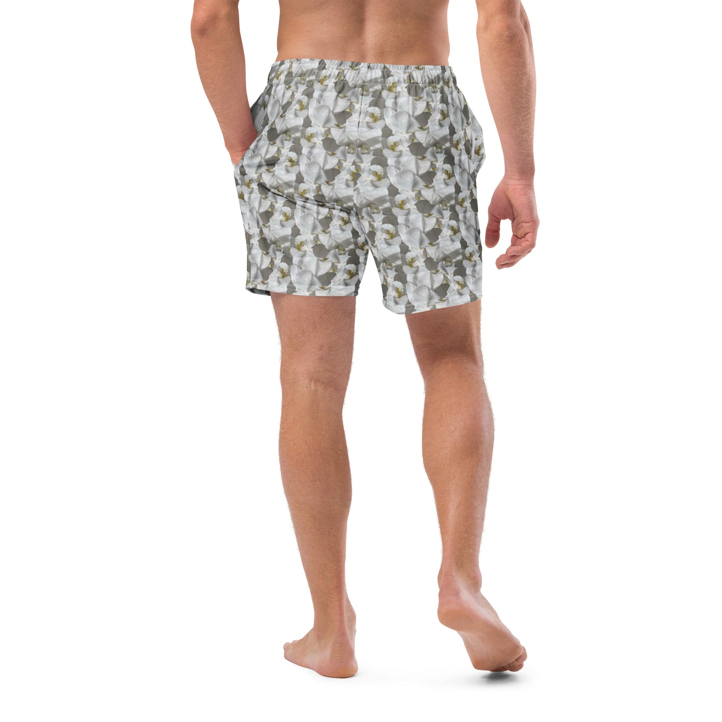 White Flower Swim Trunks