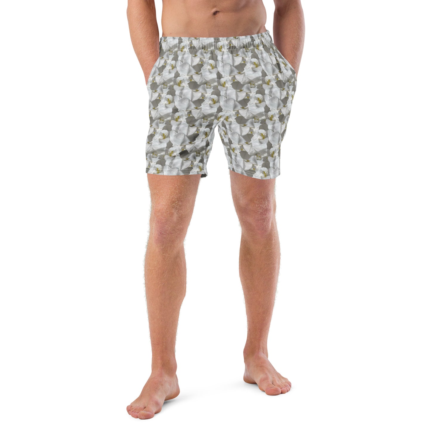 White Flower Swim Trunks