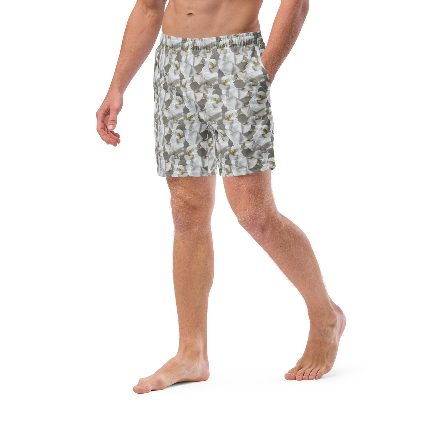 White Flower Swim Trunks