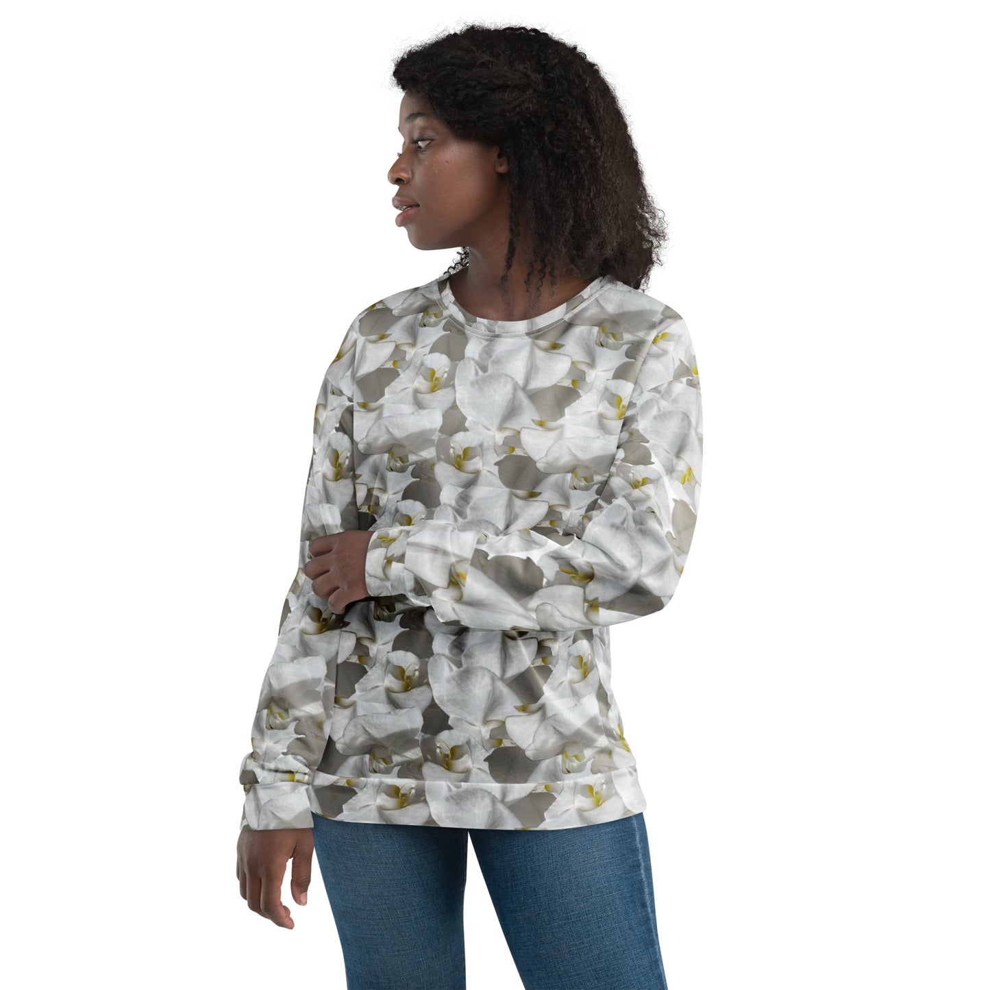 Unisex White Flower Sweatshirt