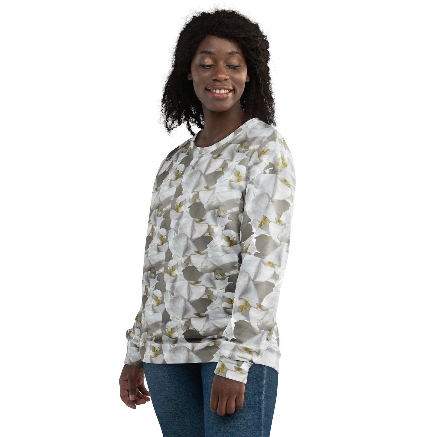 Unisex White Flower Sweatshirt