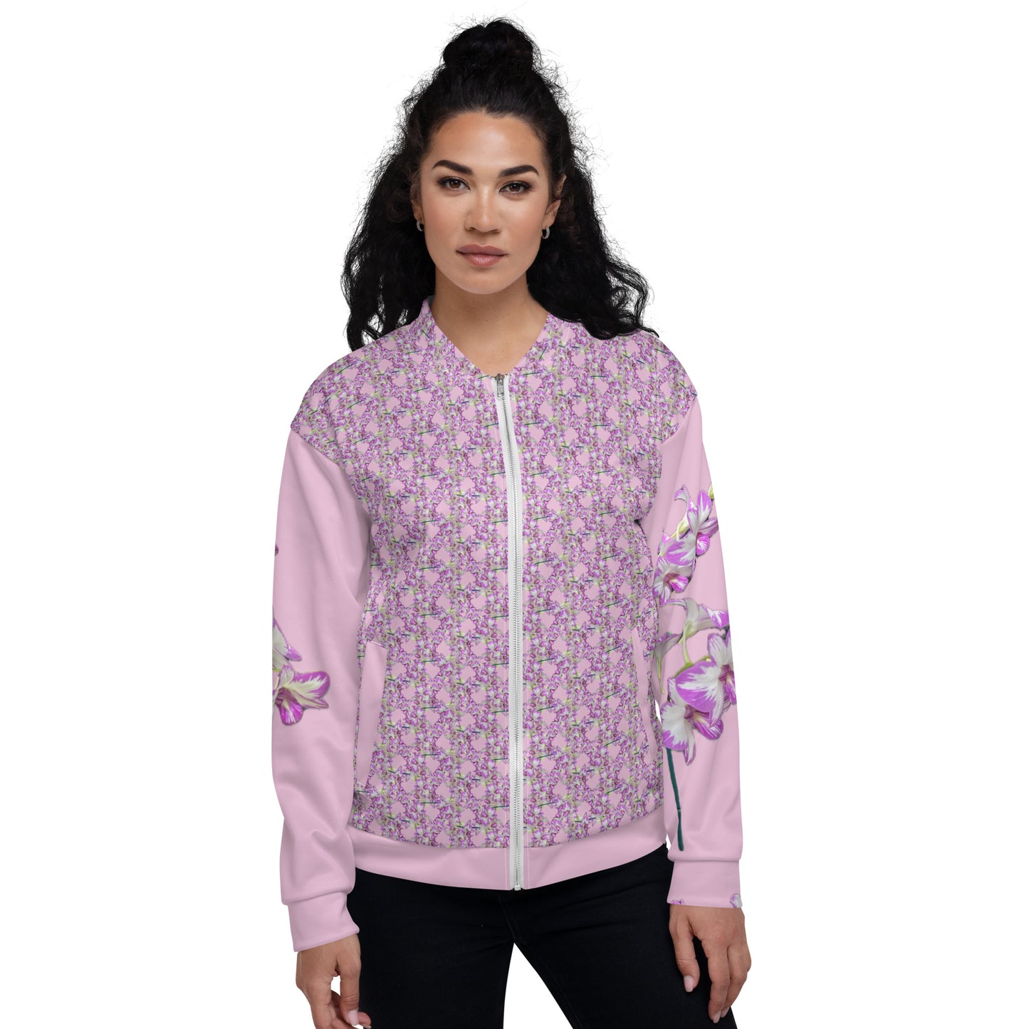 Unisex Pink Pink Flowermail Bomber Jacket V2