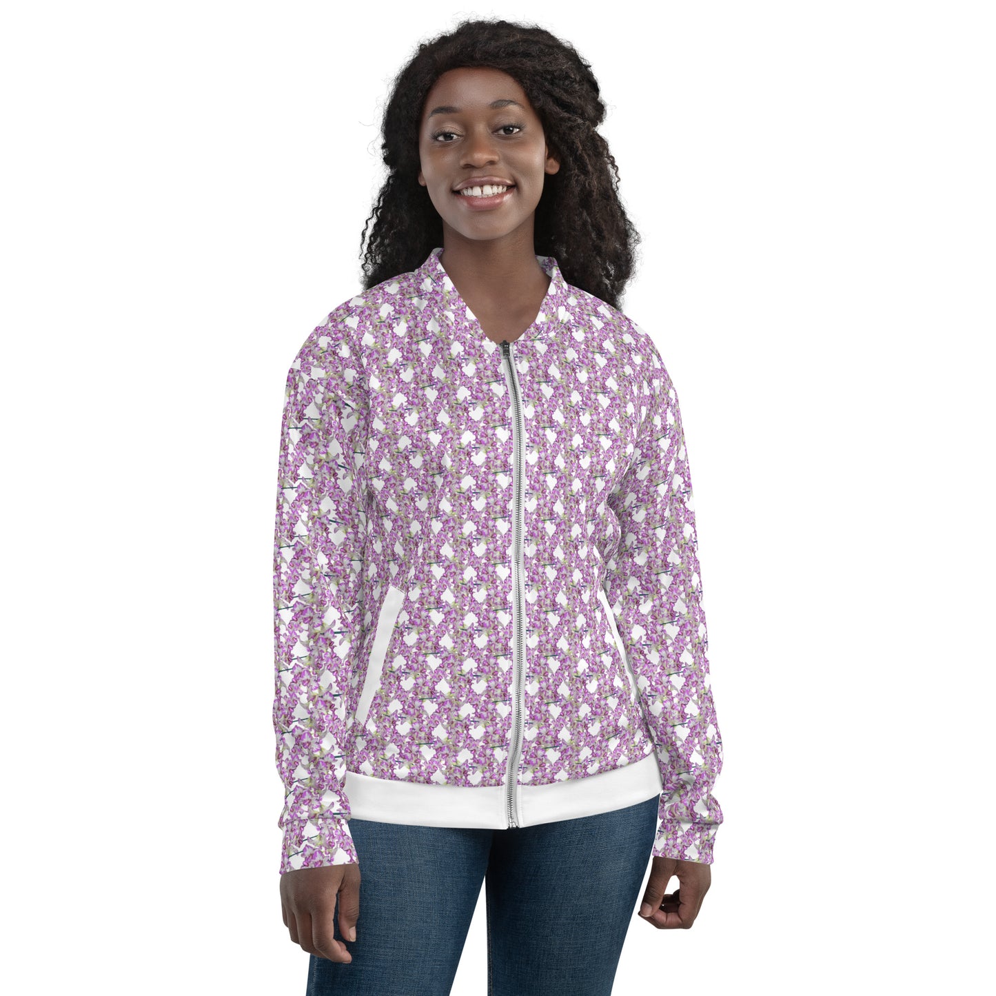 Unisex Pink Flowermail Bomber Jacket