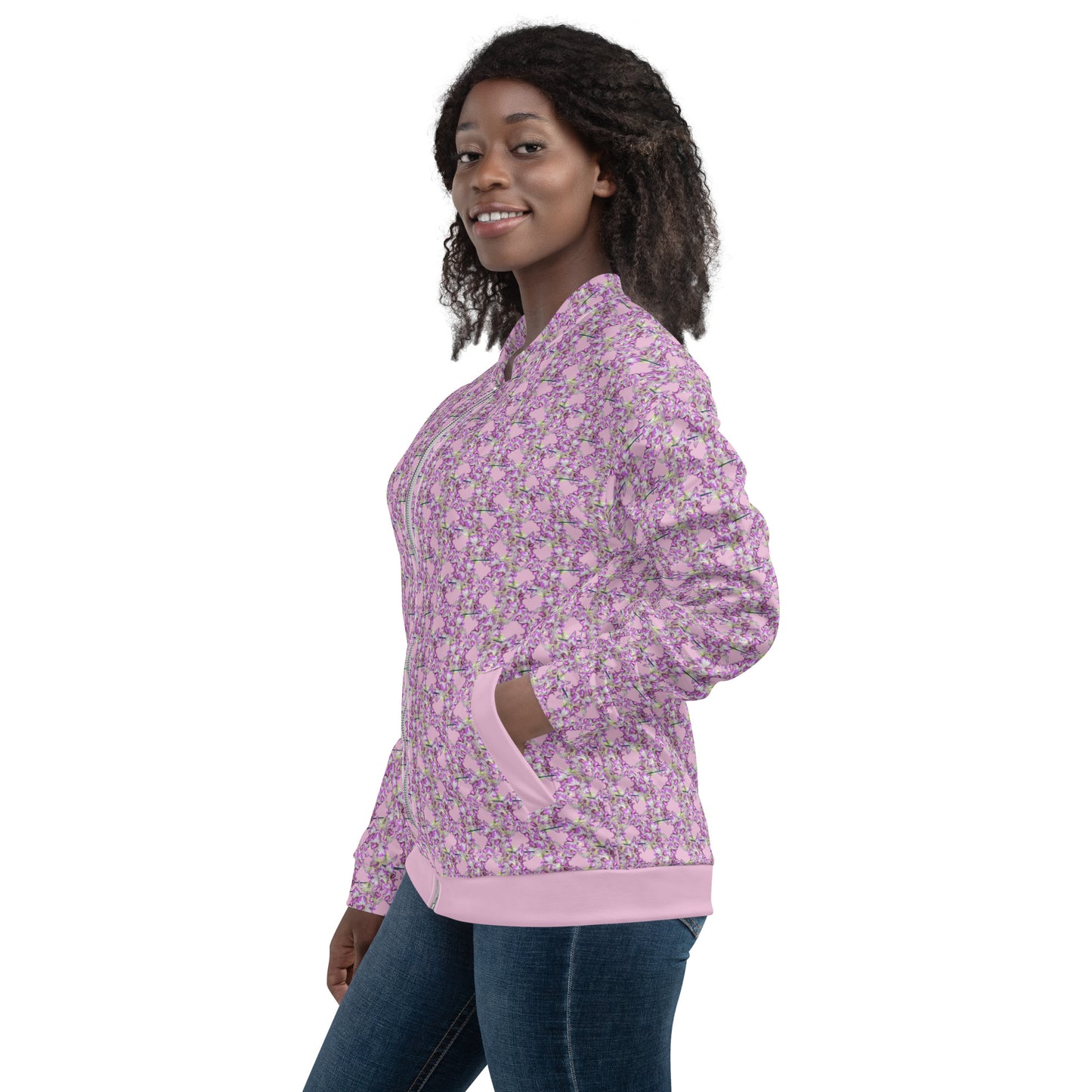 Unisex Pink Pink Flowermail Bomber Jacket V1