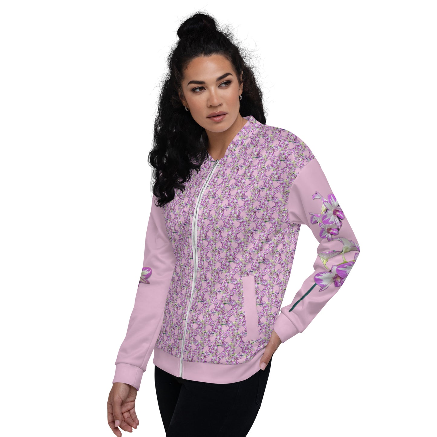 Unisex Pink Pink Flowermail Bomber Jacket V2