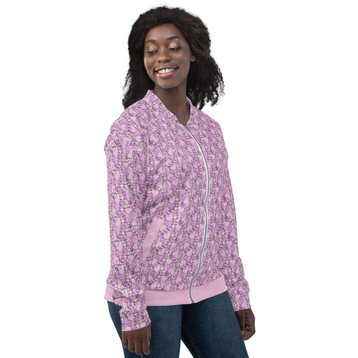 Unisex Pink Pink Flowermail Bomber Jacket V1