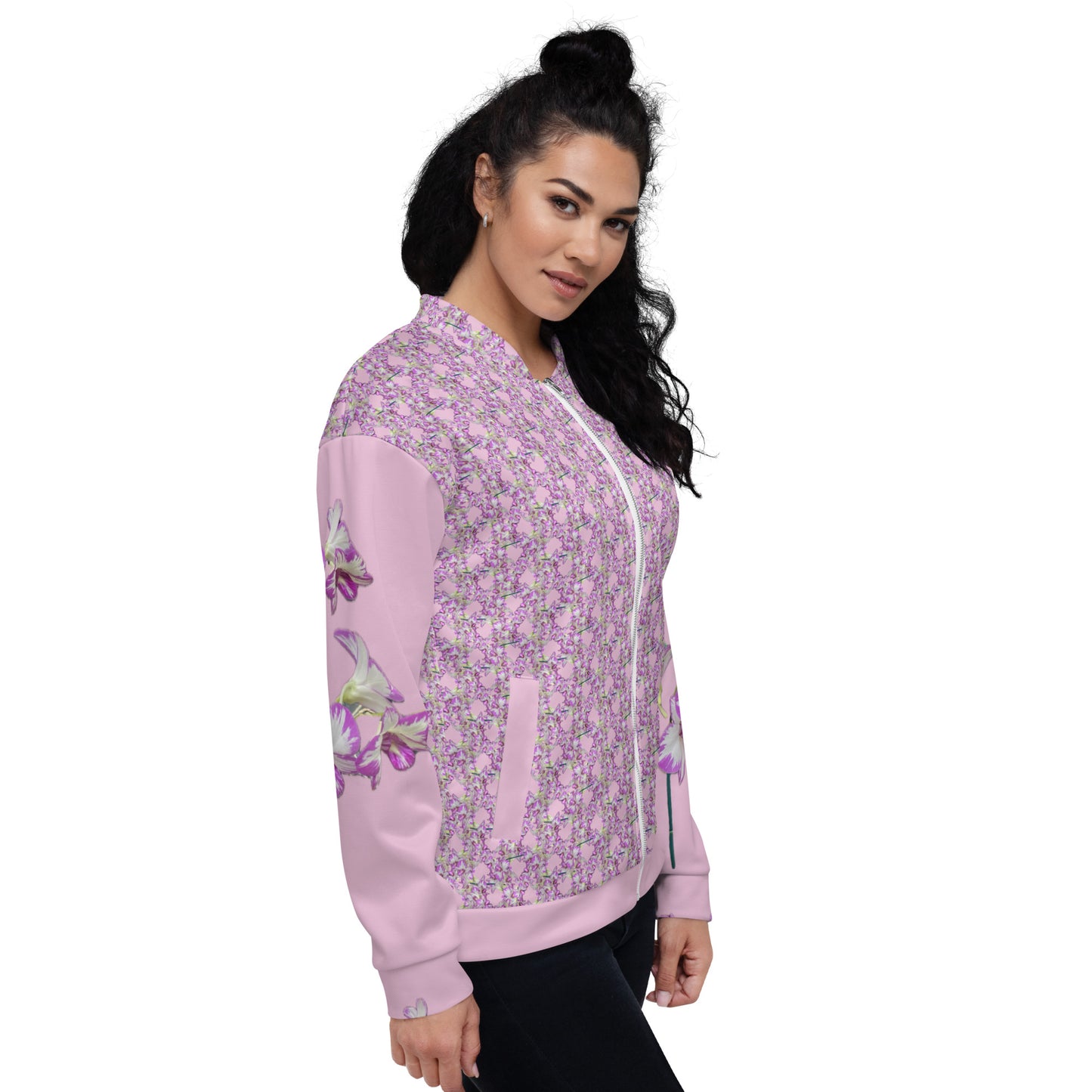 Unisex Pink Pink Flowermail Bomber Jacket V2