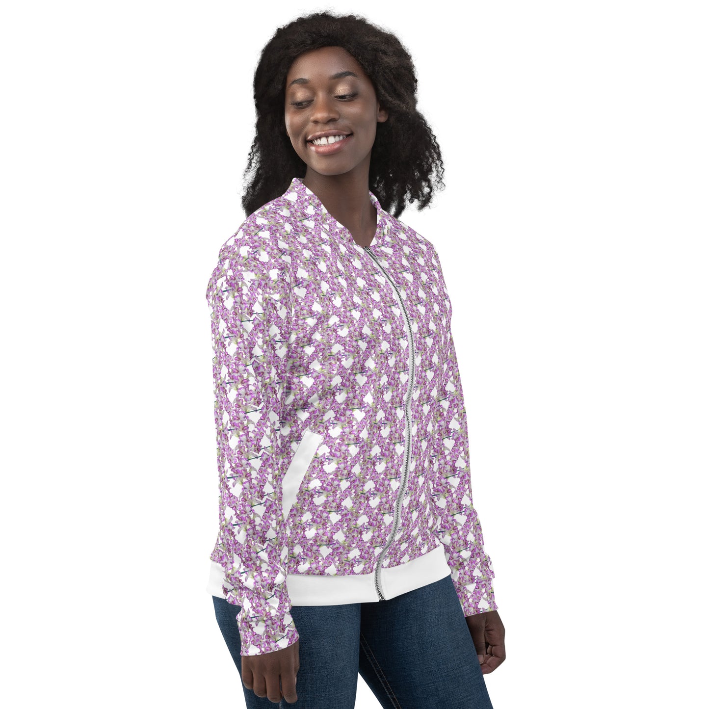 Unisex Pink Flowermail Bomber Jacket