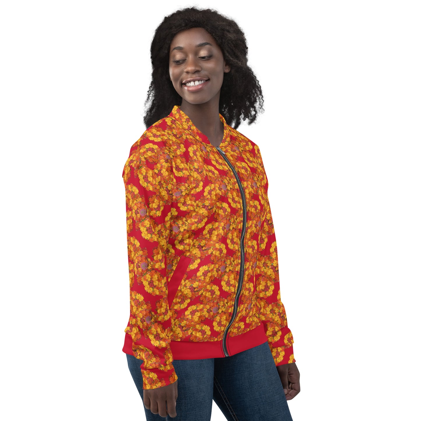 Unisex Red Dragonflower Bomber Jacket