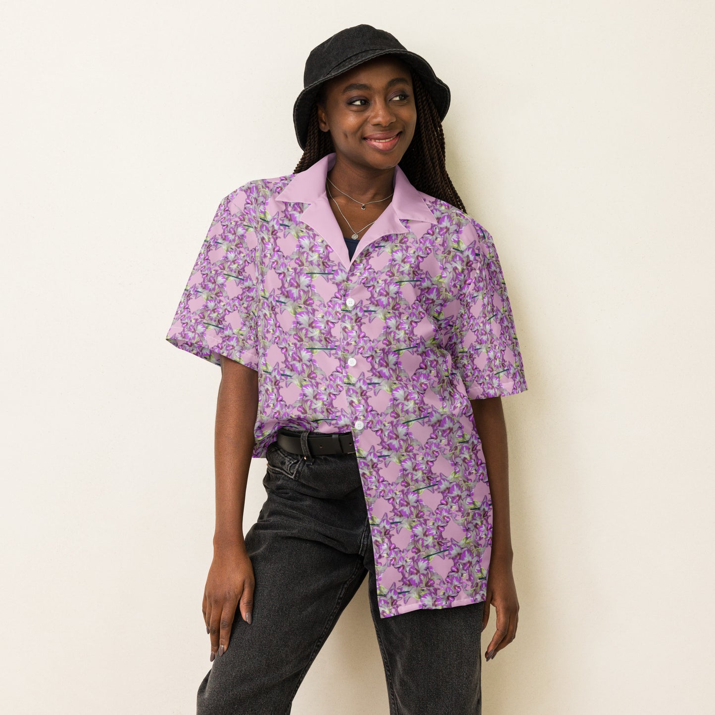 Unisex Pink Pink Flowermail Button Shirt