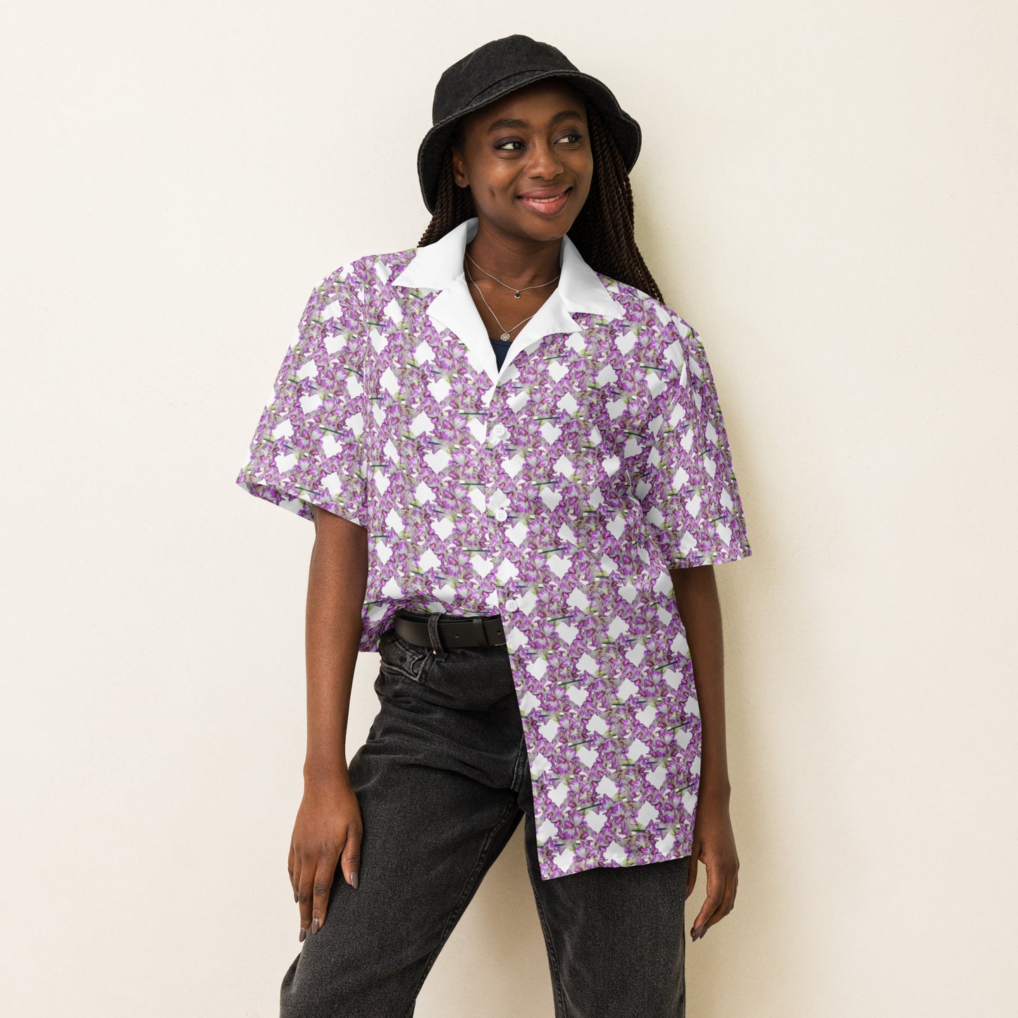 Unisex Pink Flowermail button shirt