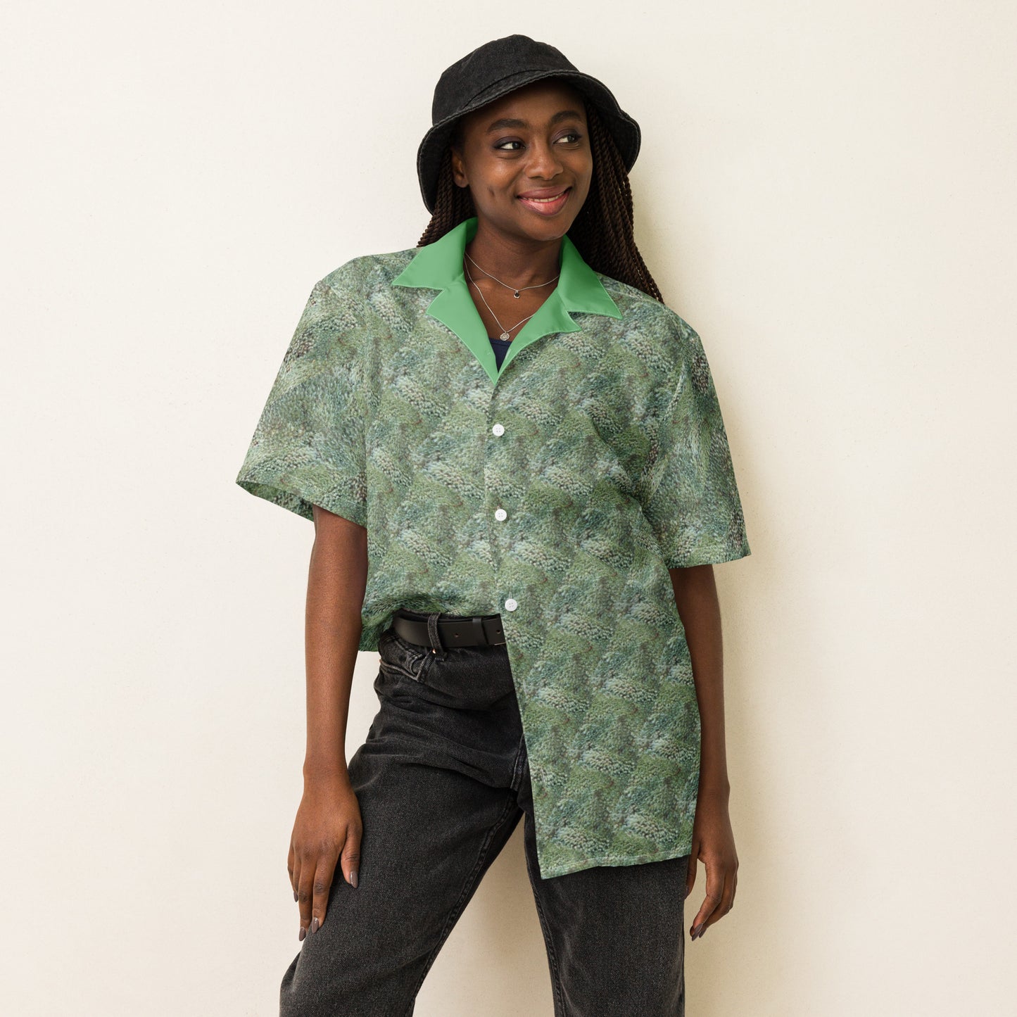 Unisex Leafy Print button shirt