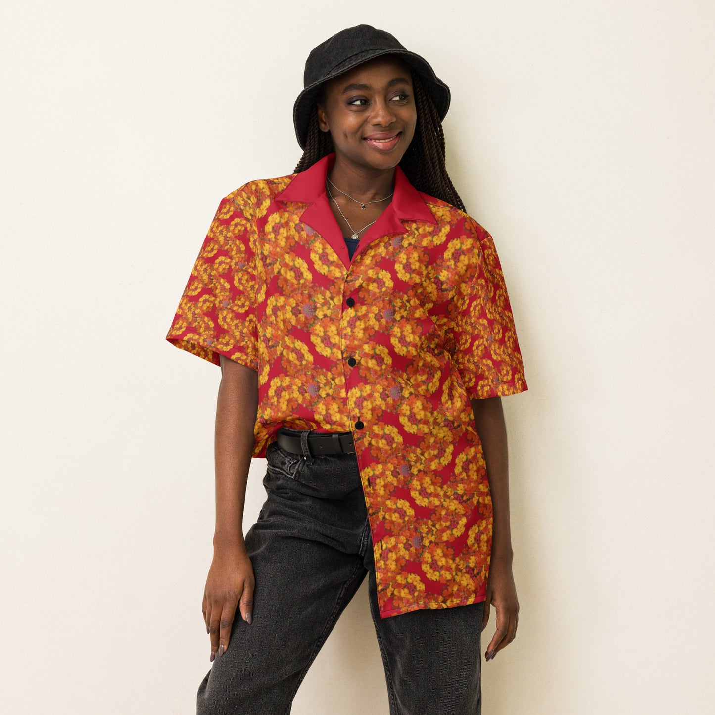 Red Dragonflower Button Shirt