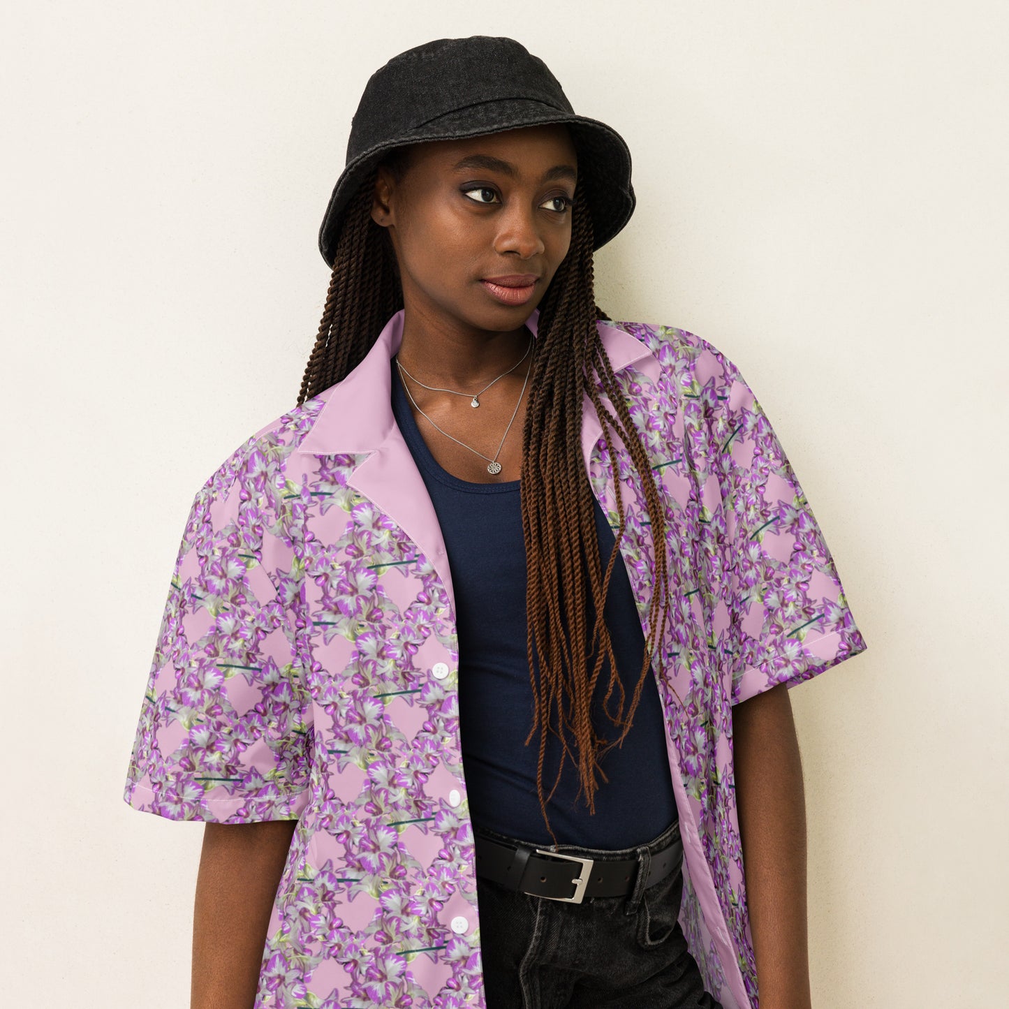 Unisex Pink Pink Flowermail Button Shirt
