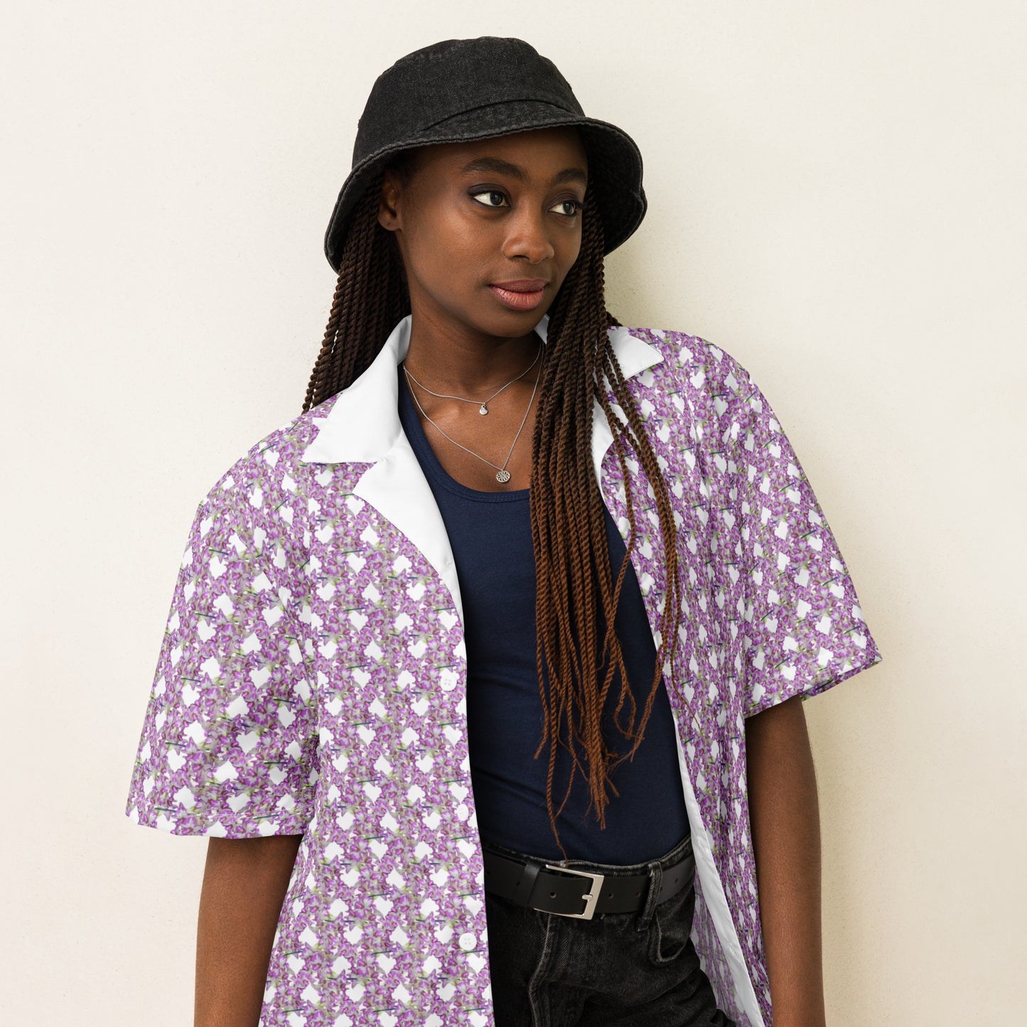 Unisex Pink Flowermail Button Shirt