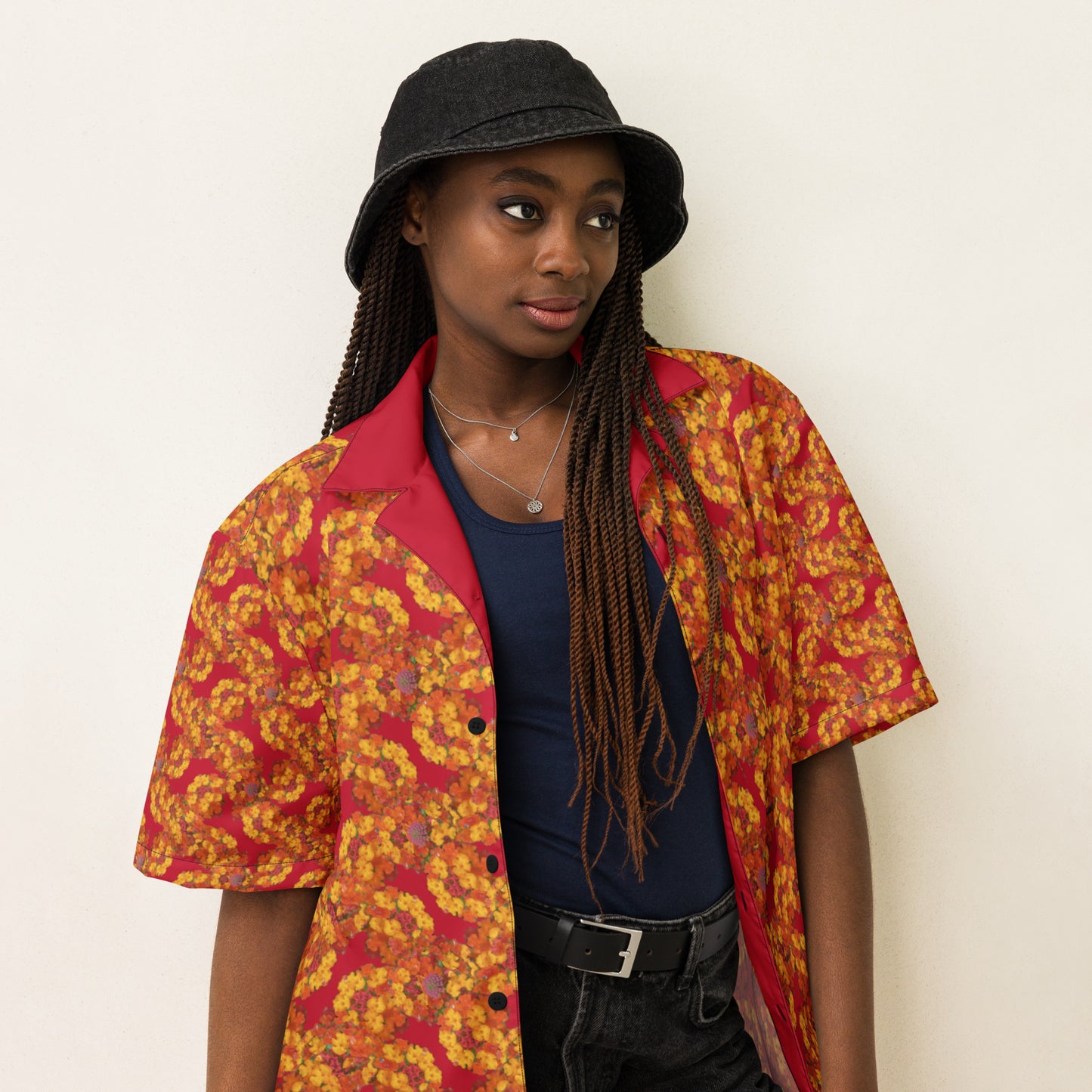 Red Dragonflower Button Shirt