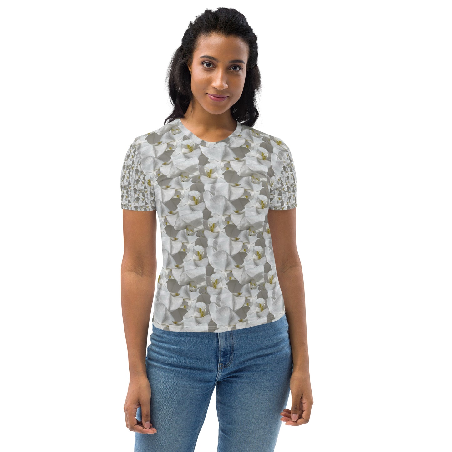 Women White Flower Tee