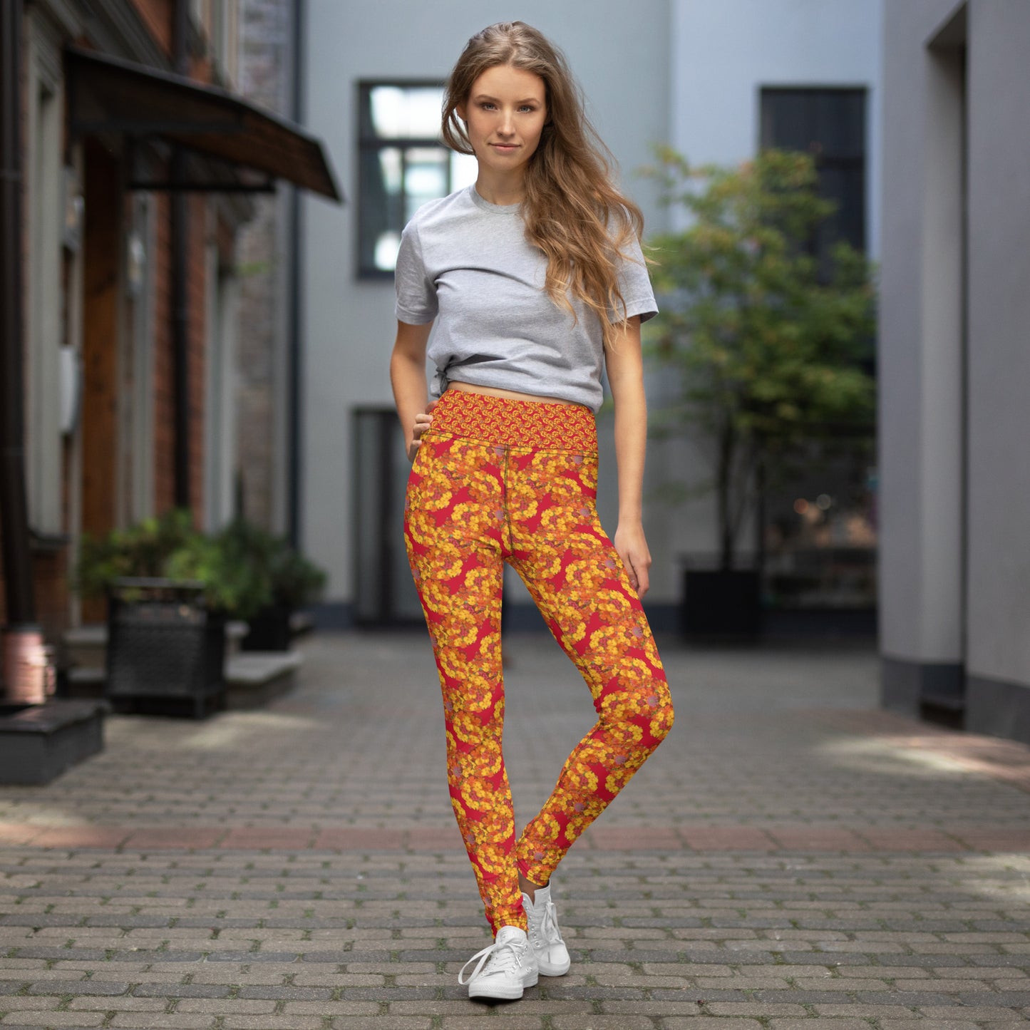 Red Dragonflower Yoga Leggings