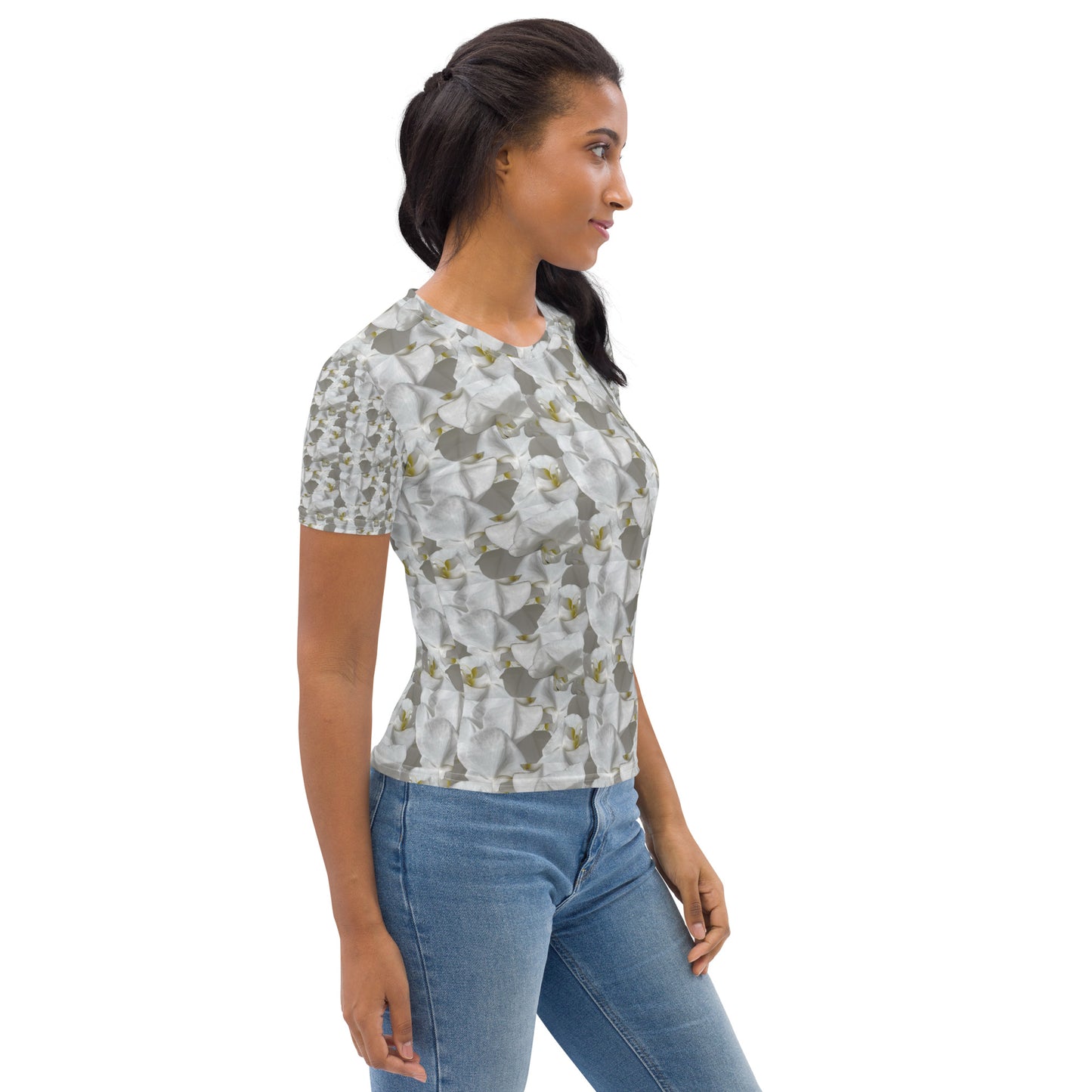 Women White Flower Tee
